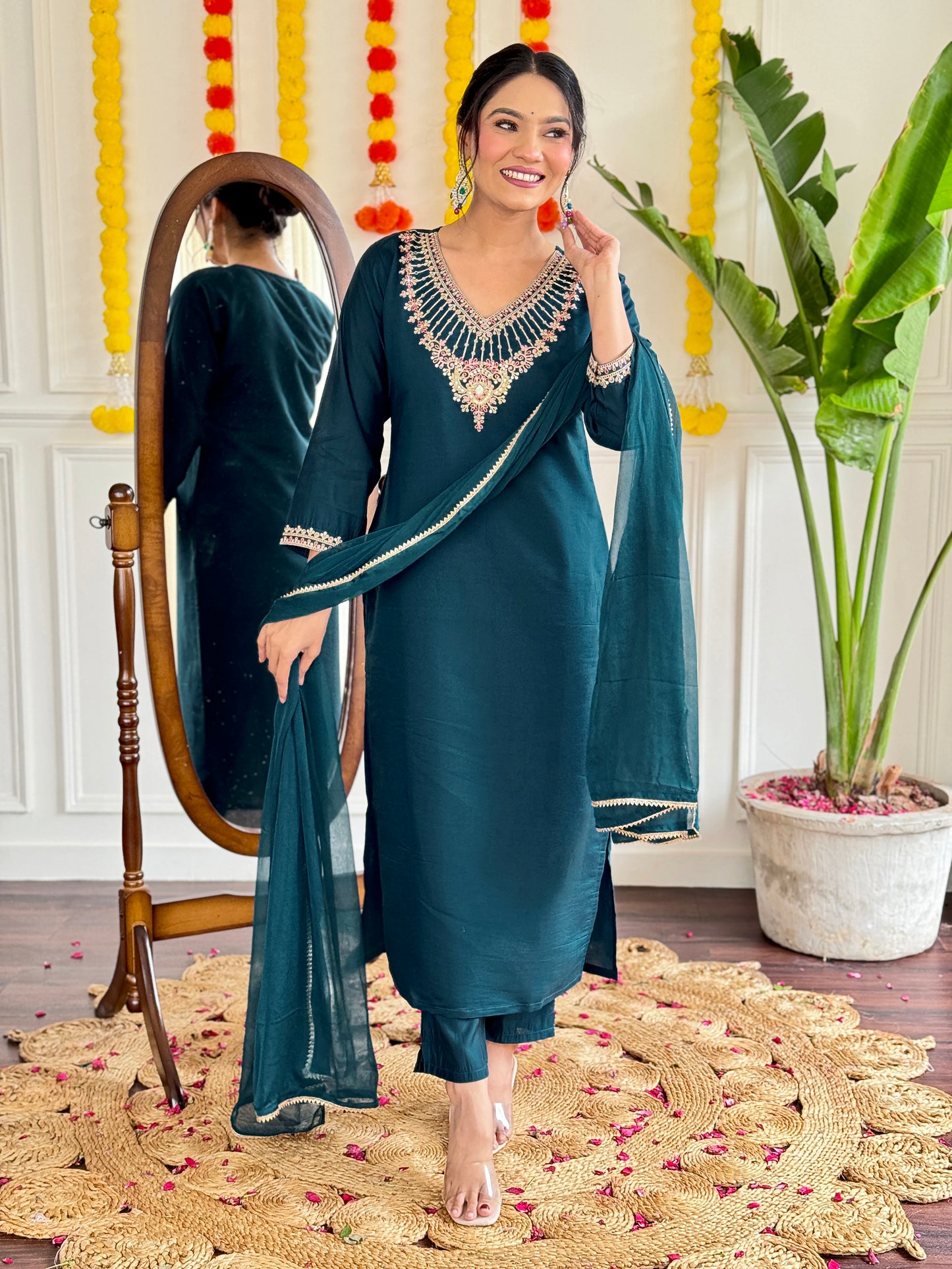 Buy Glorious Embroidery Teal Blue Color Salwar Suit