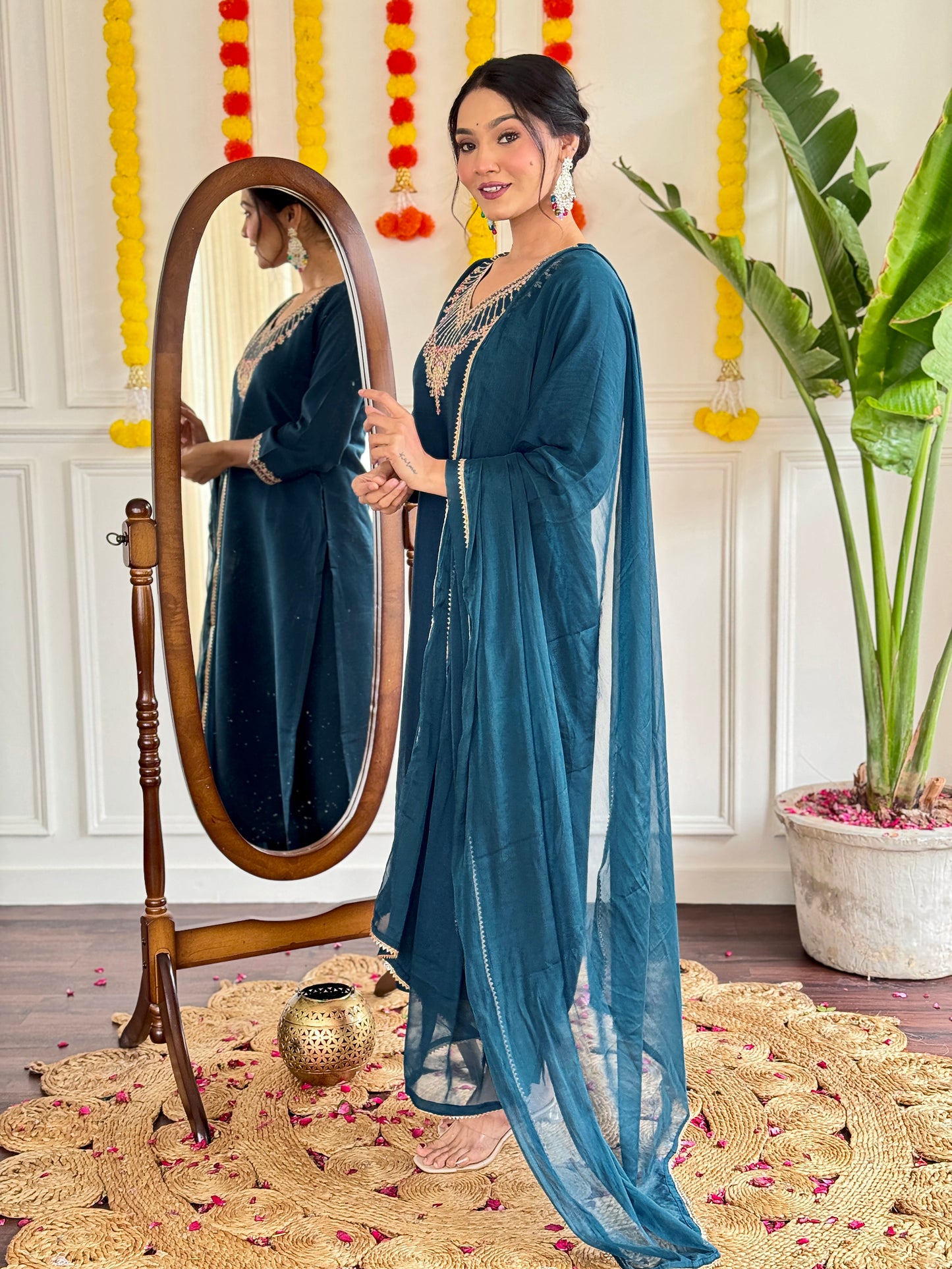 Buy Glorious Embroidery Teal Blue Color Salwar Suit