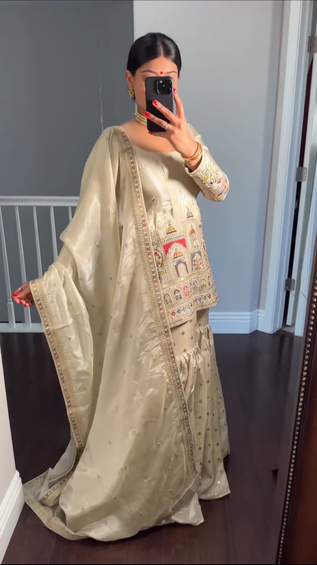 Pure Chinnon Silk Heavy Embroidered Top-Bottom And Dupatta Set