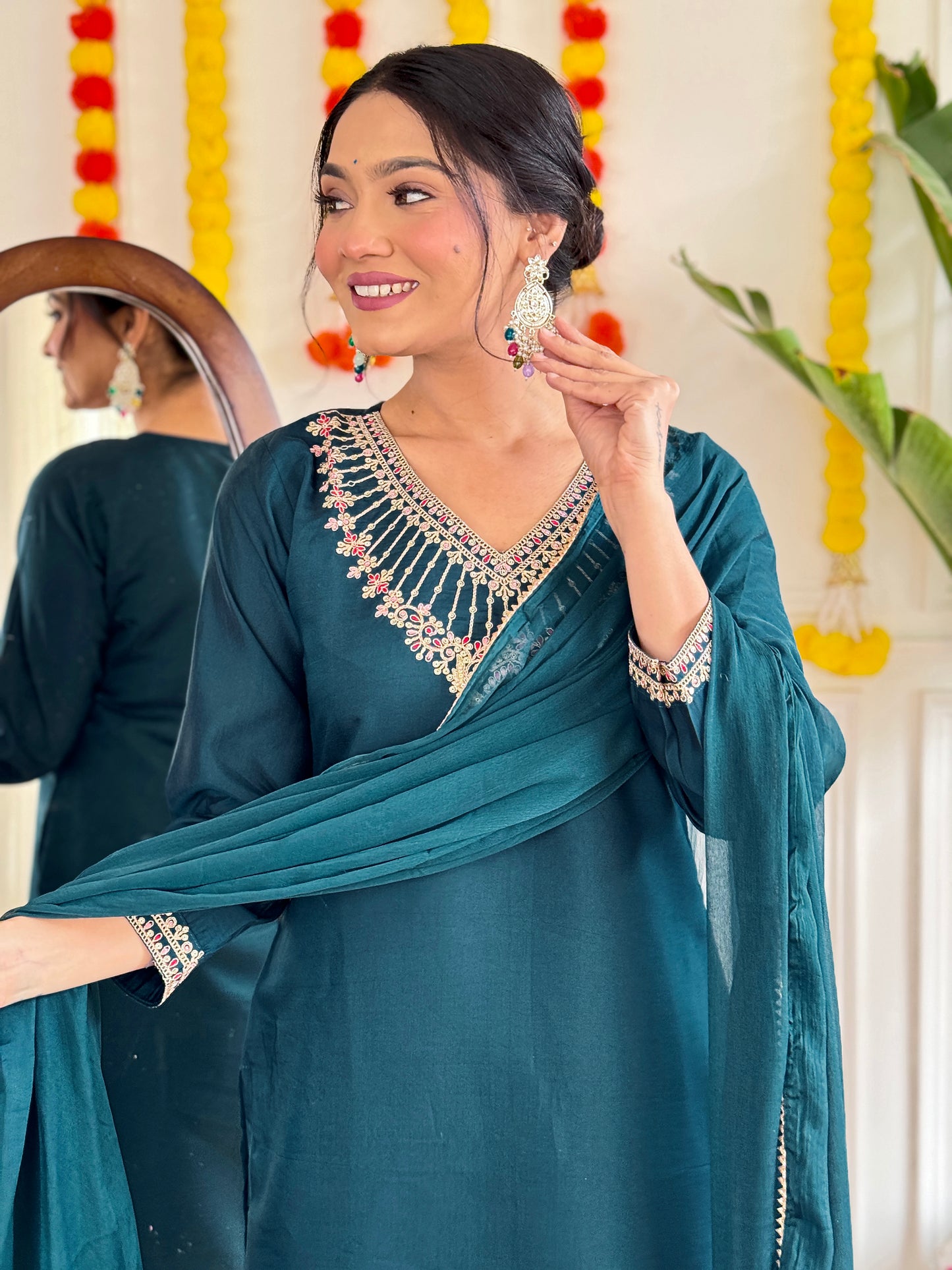 Buy Glorious Embroidery Teal Blue Color Salwar Suit