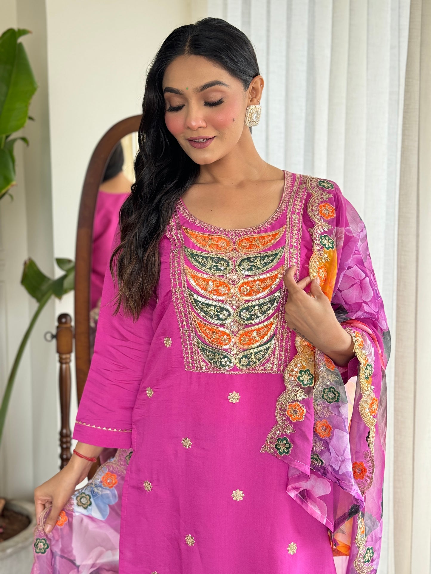 Pink Color Women Embroidery Straight Kurta Set