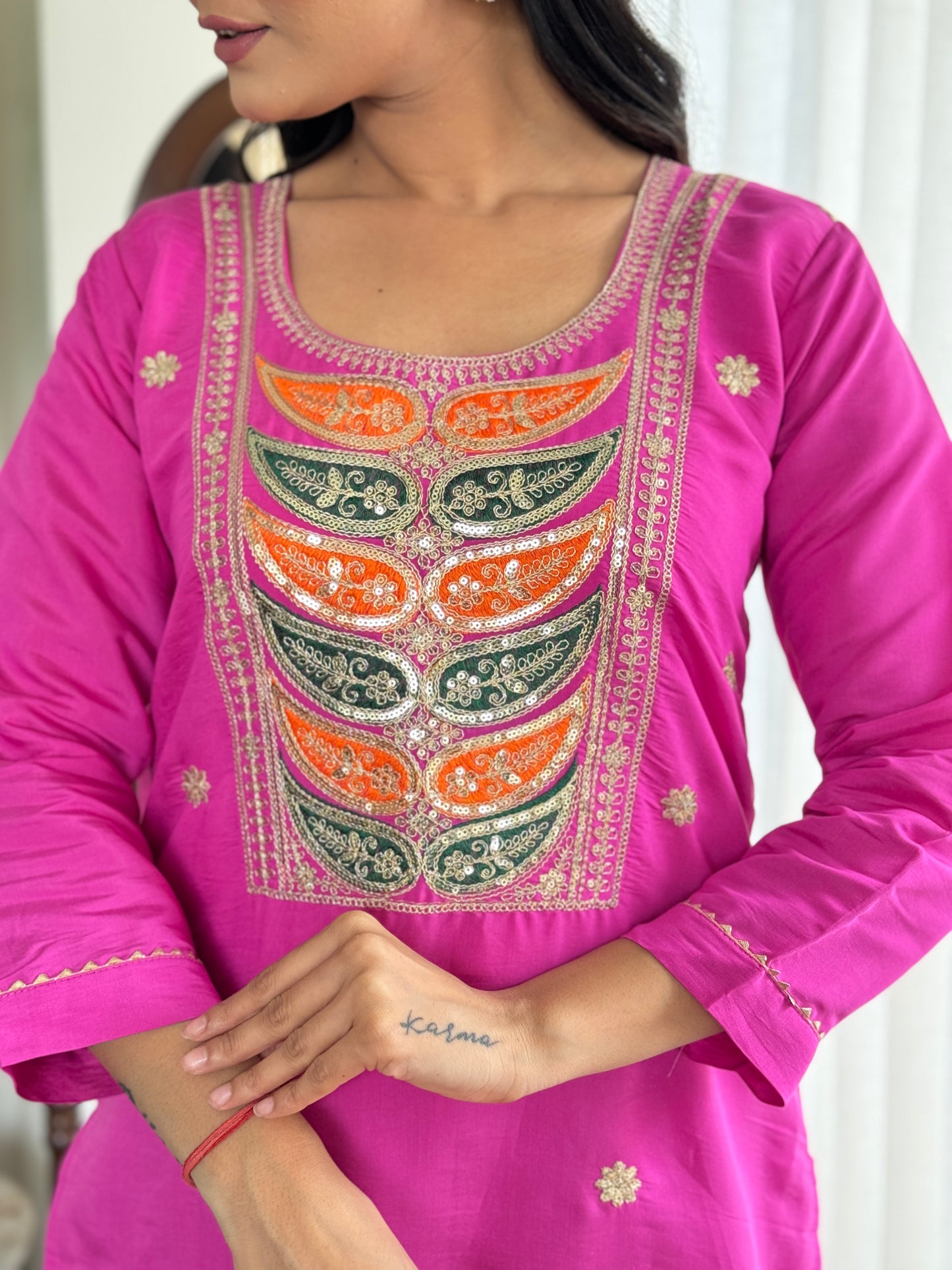 Pink Color Women Embroidery Straight Kurta Set