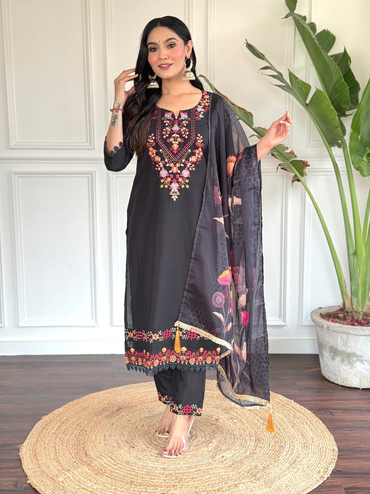 Women Embroidered Model silk duptta set