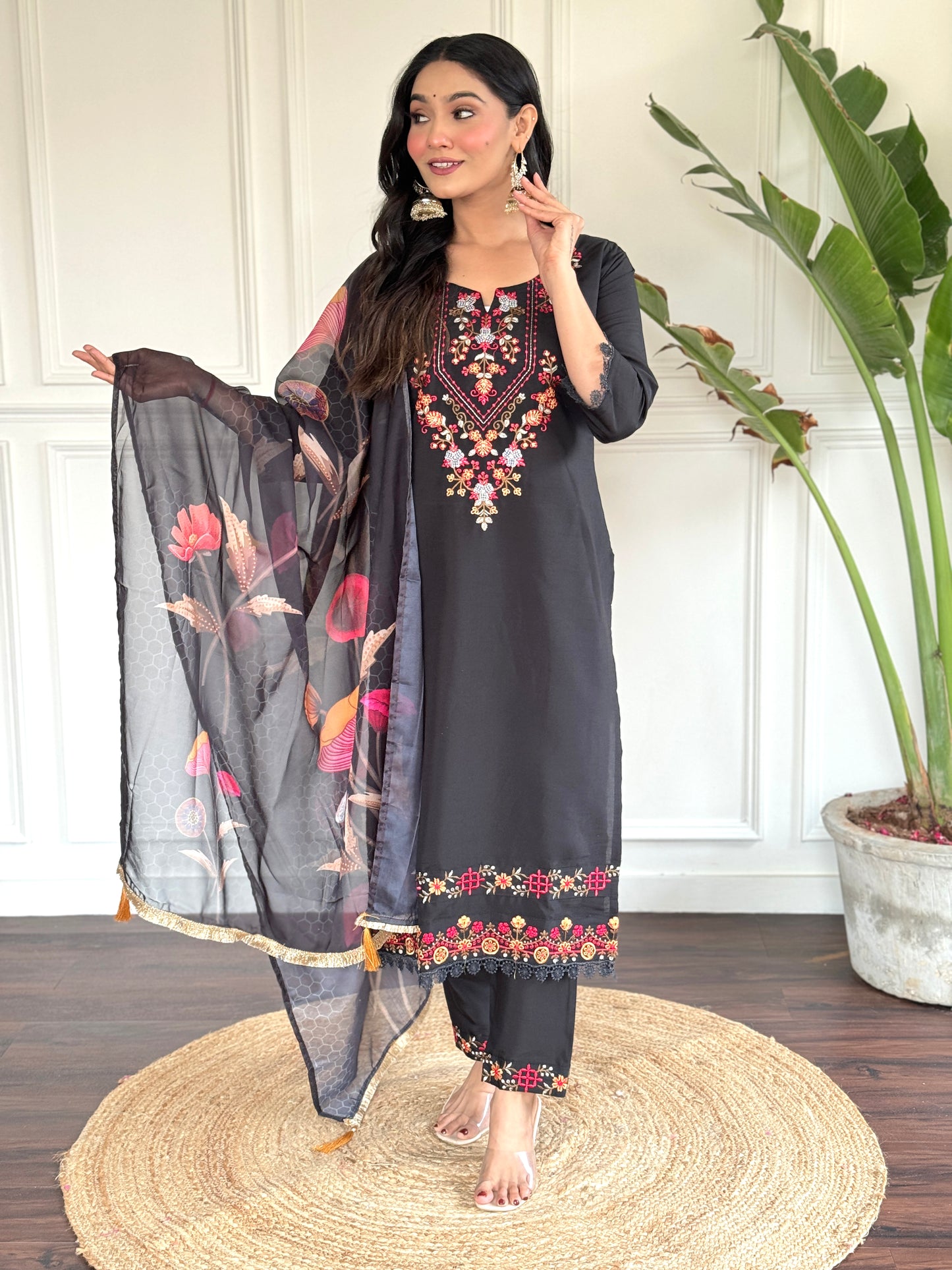 Women Embroidered Model silk duptta set