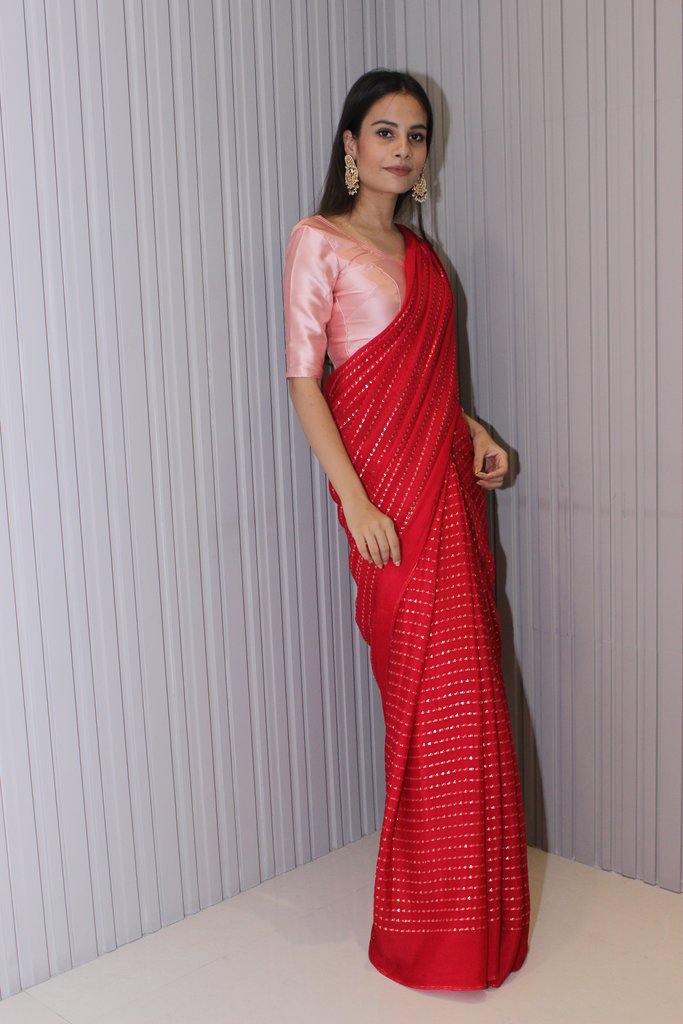 Buy Designer Red Digital Printed Work Party Wear Saree