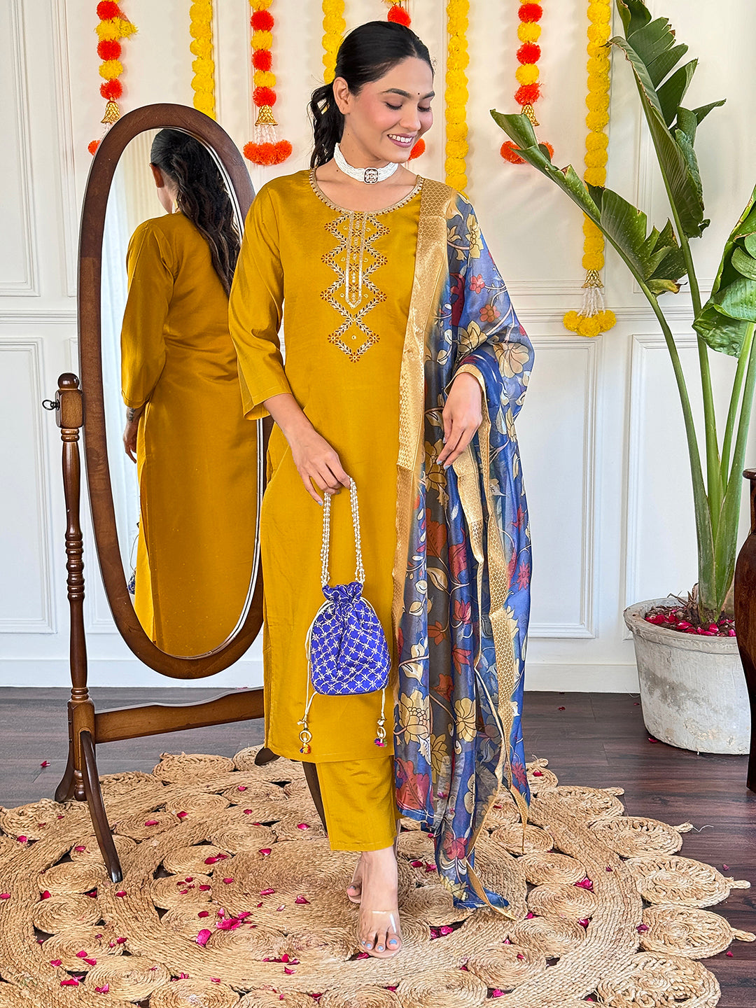 Mustard Designer kurta Suit Sets for Women