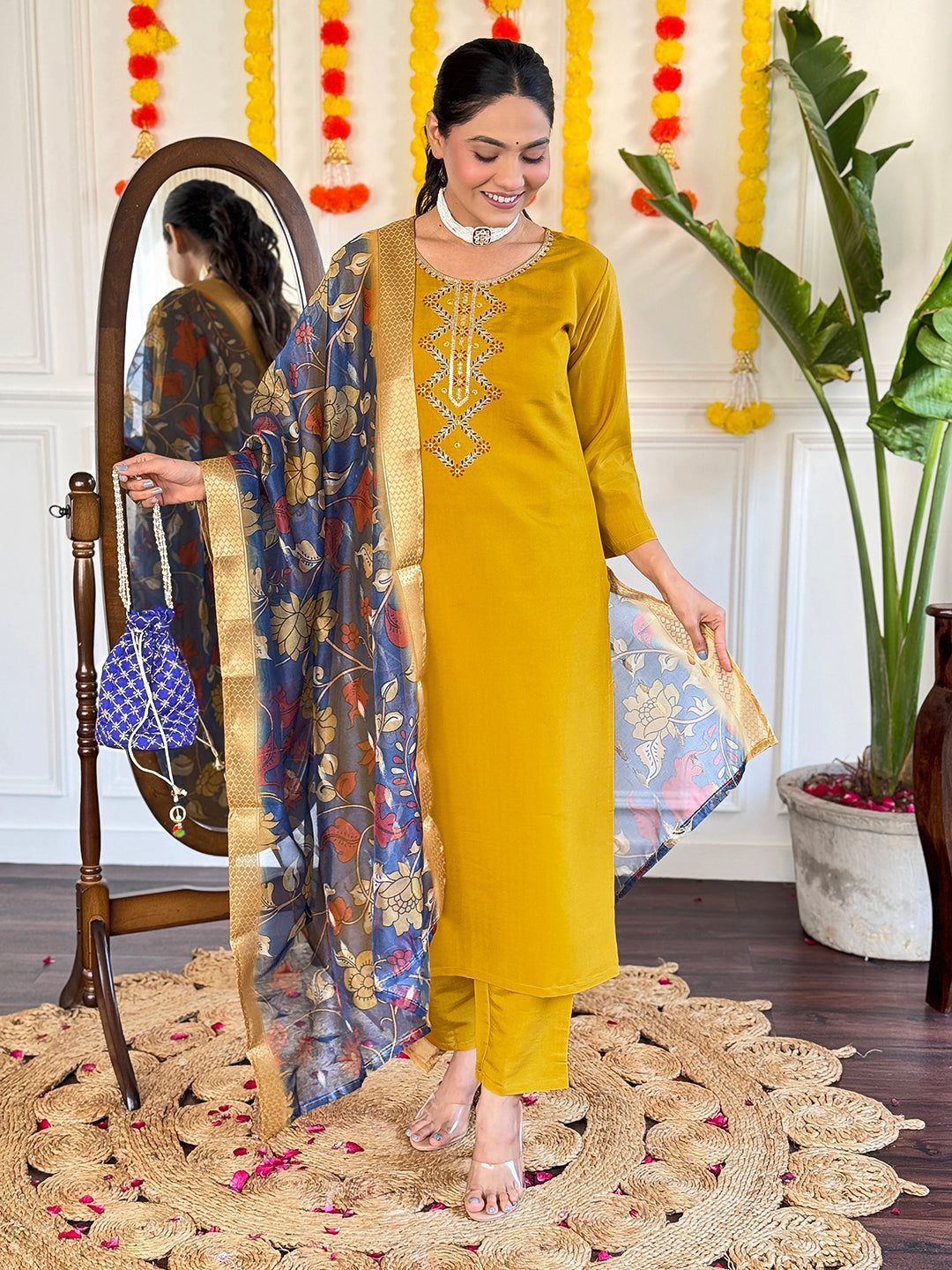 Mustard Designer kurta Suit Sets for Women