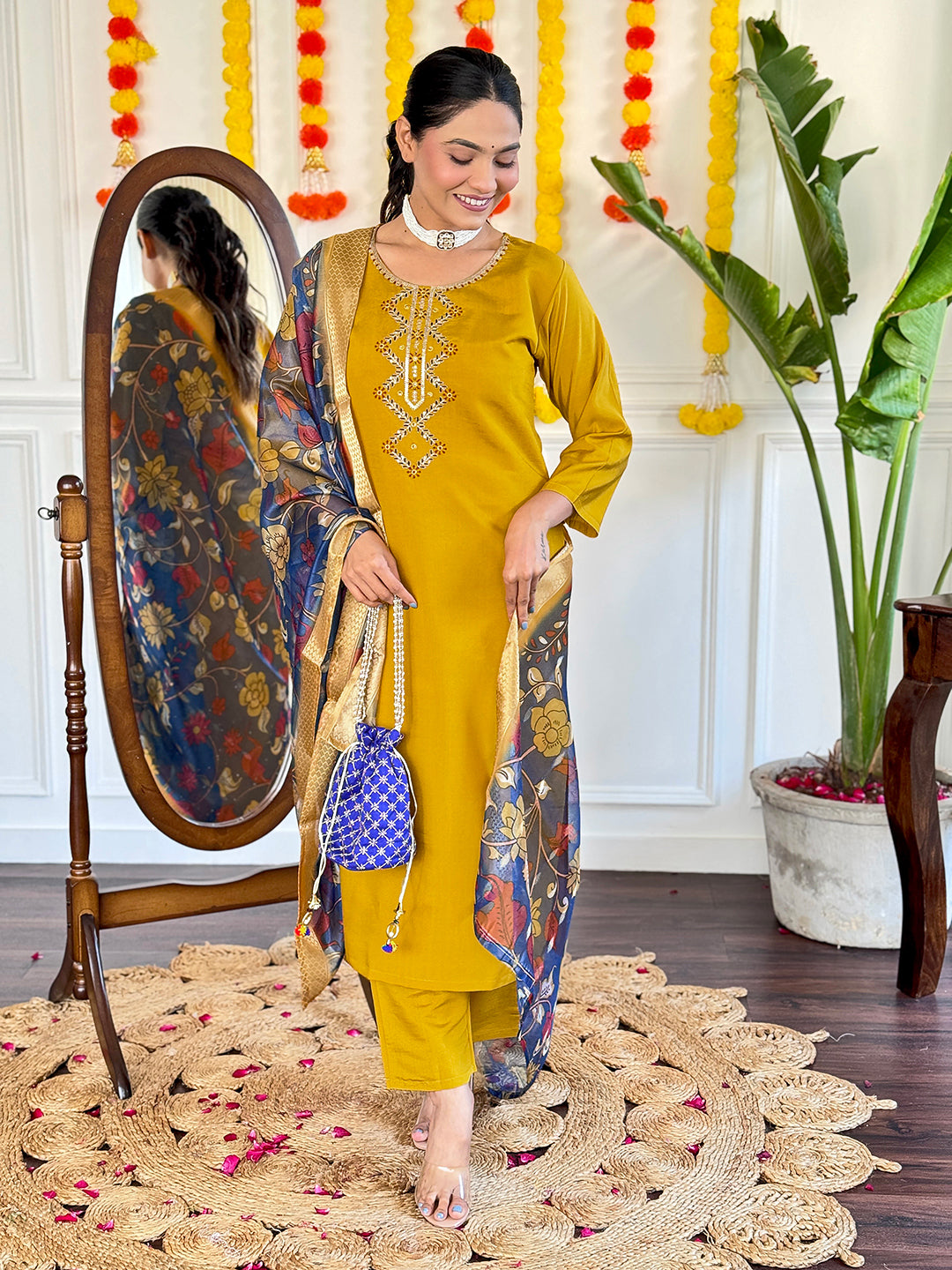 Mustard Designer kurta Suit Sets for Women