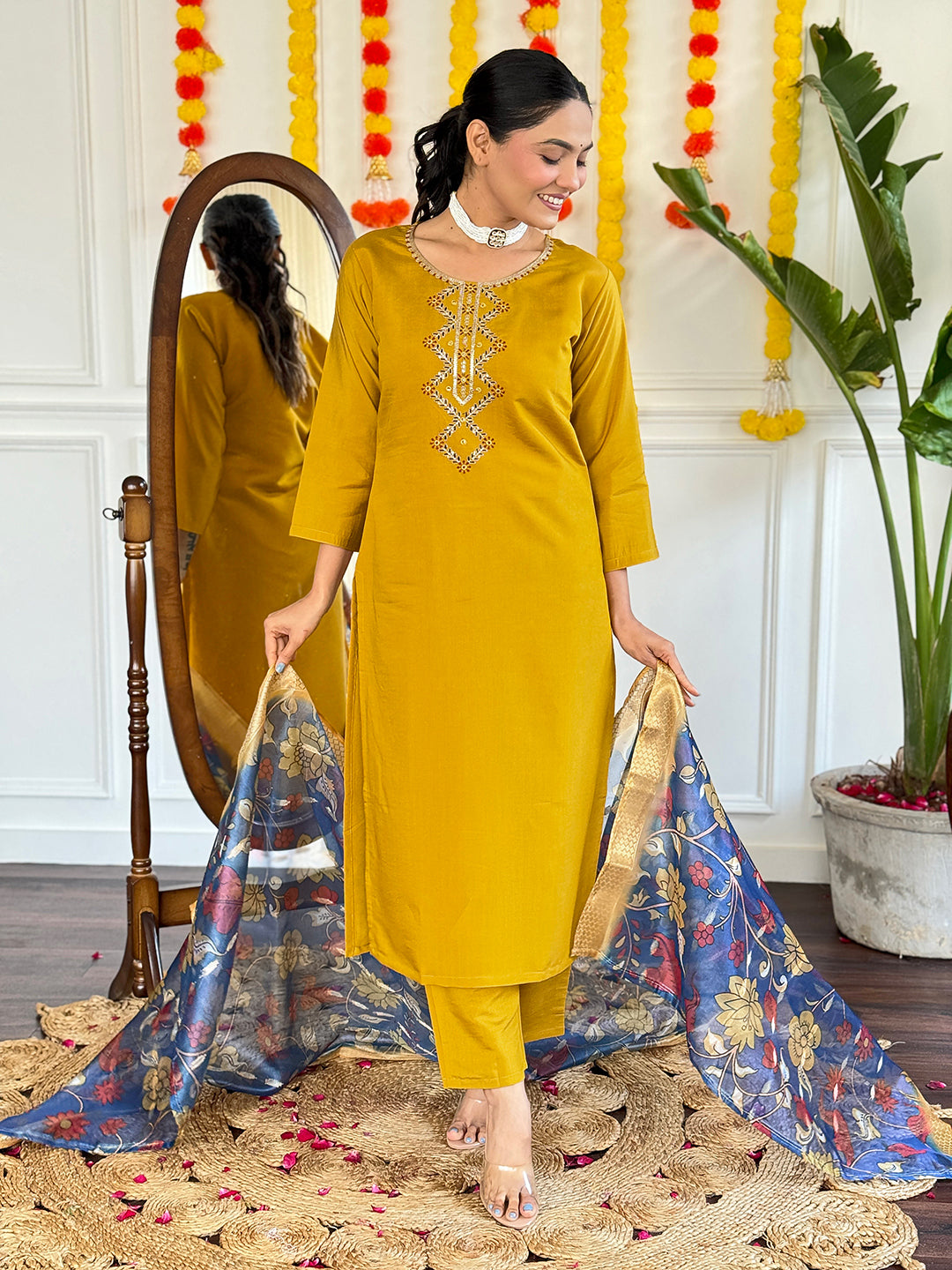 Mustard Designer kurta Suit Sets for Women