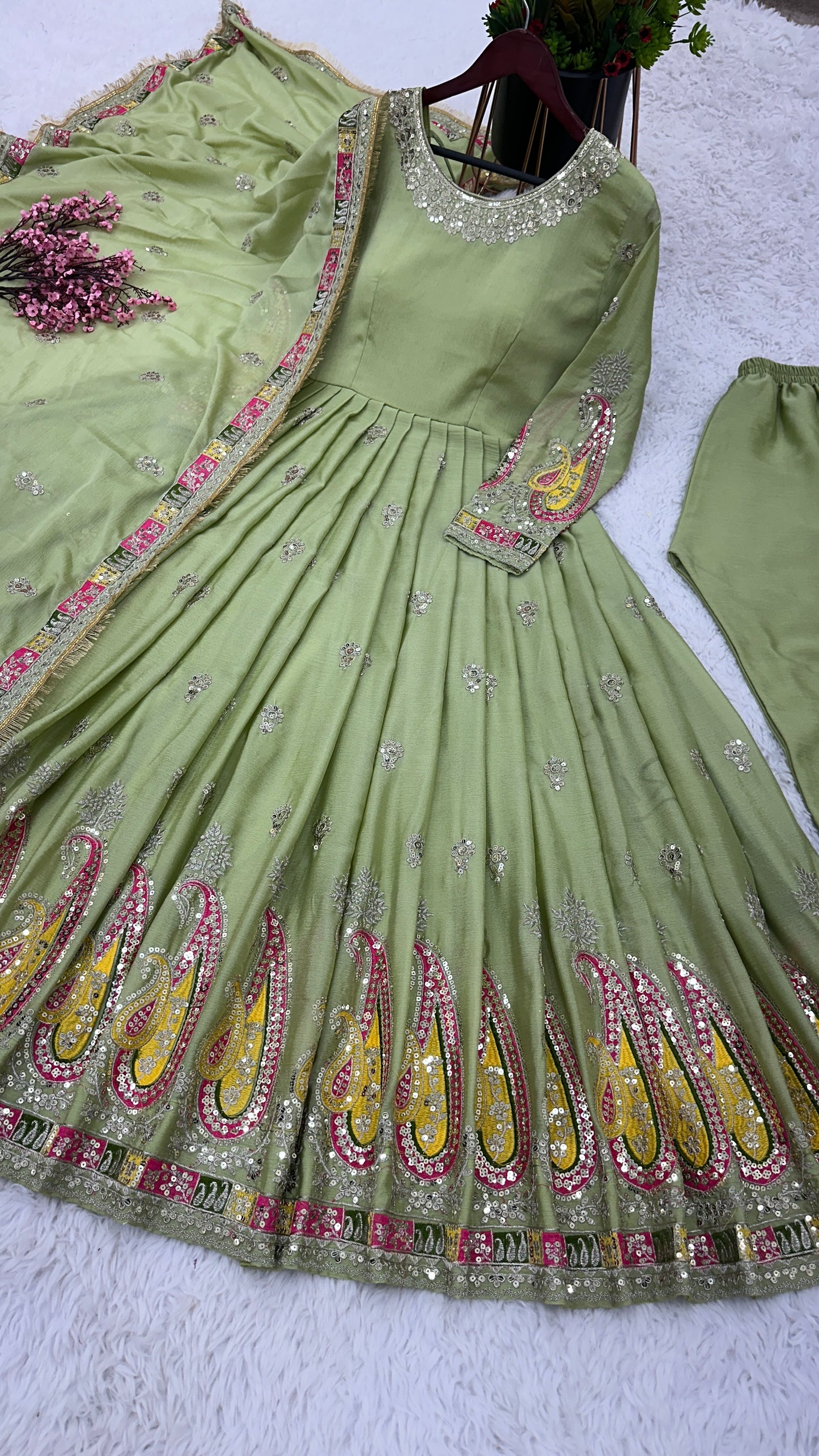 Heavy Embroidered Gown With Bottom and Dupatta