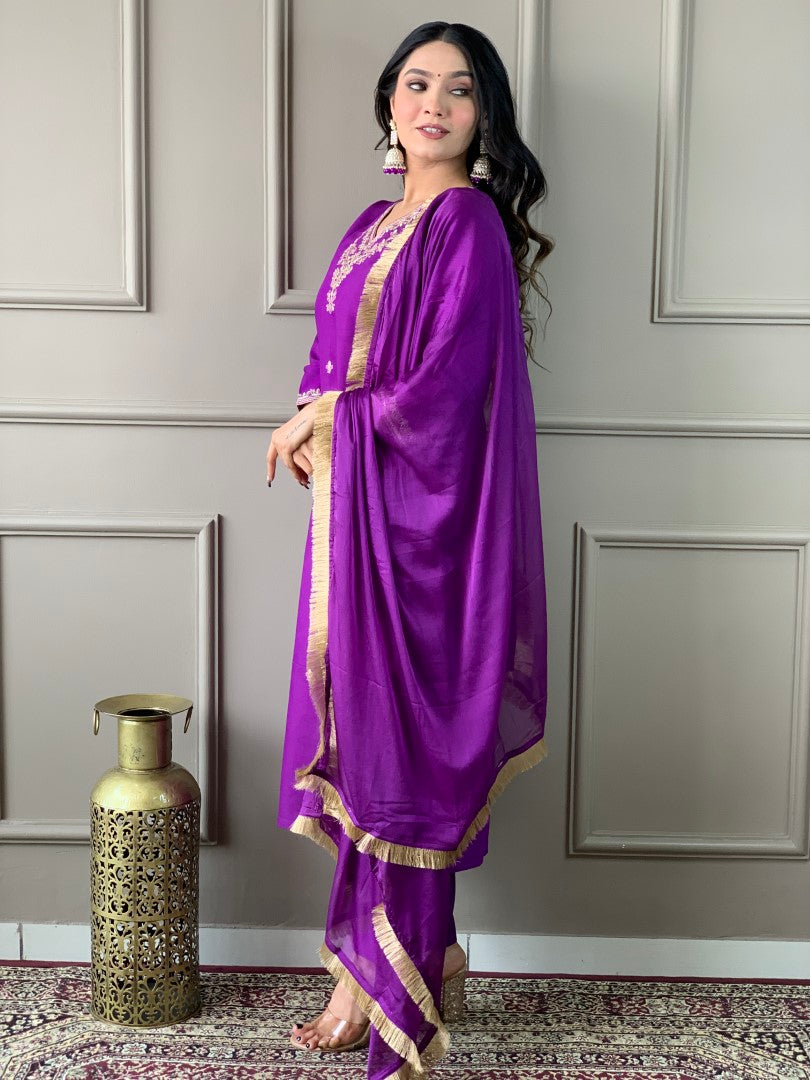 VISCOSE CHANDERI BELLA PURPLE KURTA SET