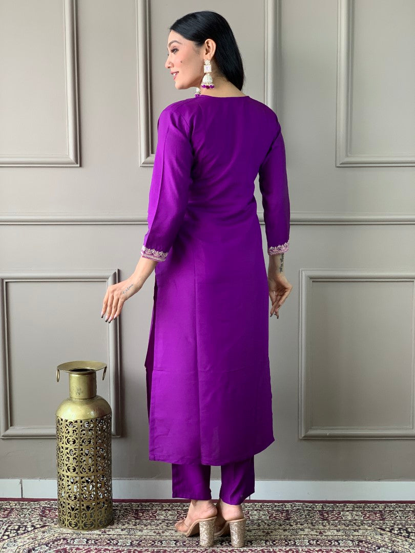 VISCOSE CHANDERI BELLA PURPLE KURTA SET