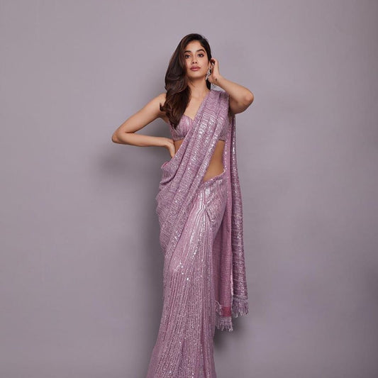 Janhvi Kapoor wear Sequence Bollywood Saree