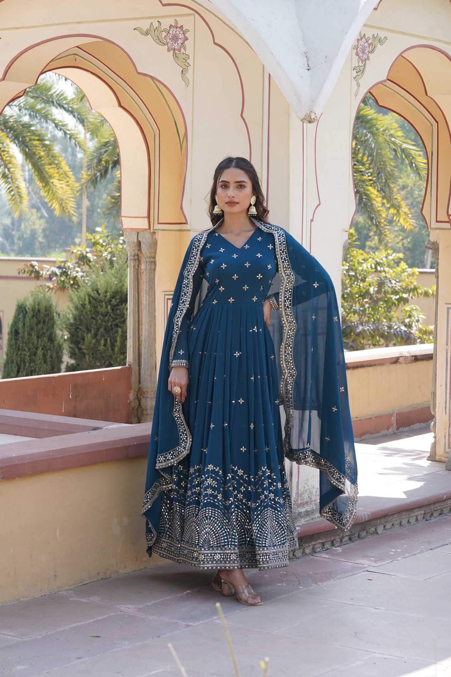 Georgette Gown with zari and sequin embroidery