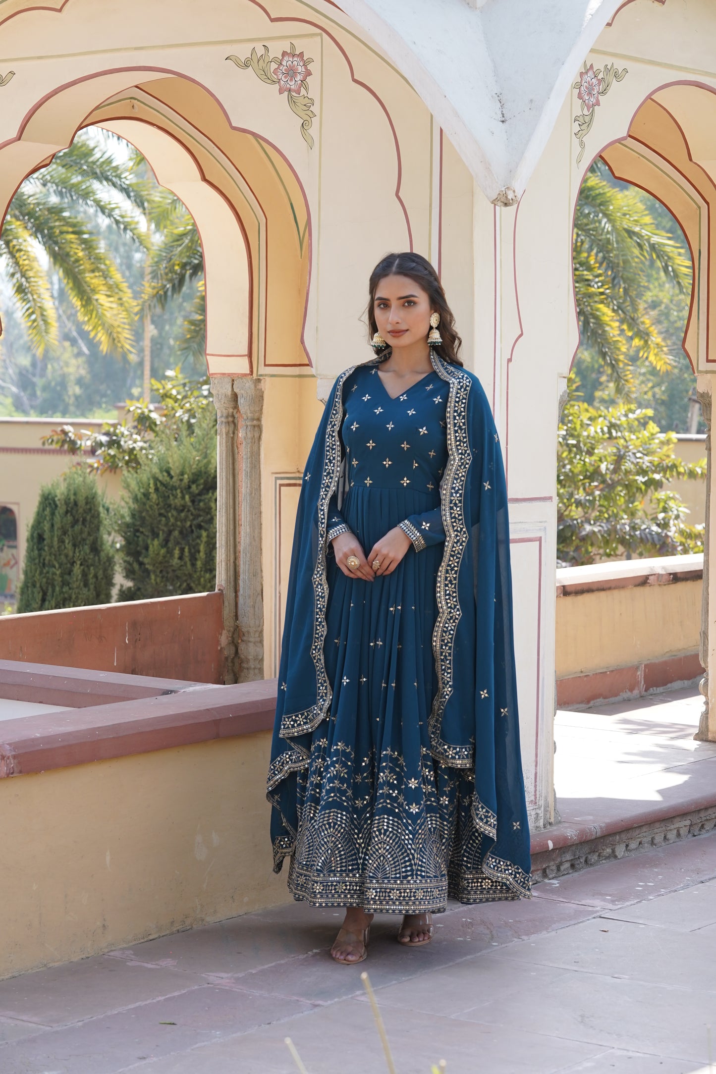 Georgette Gown with zari and sequin embroidery