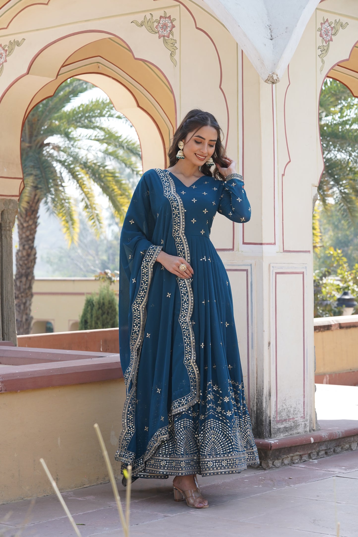 Georgette Gown with zari and sequin embroidery