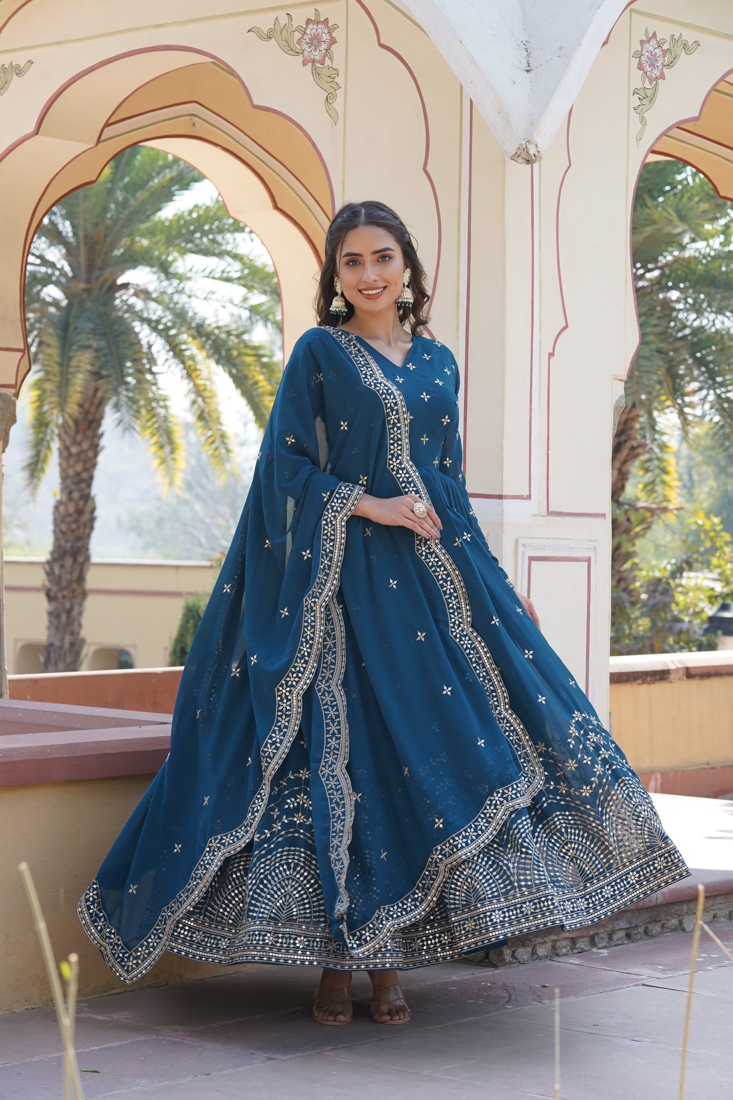 Georgette Gown with zari and sequin embroidery