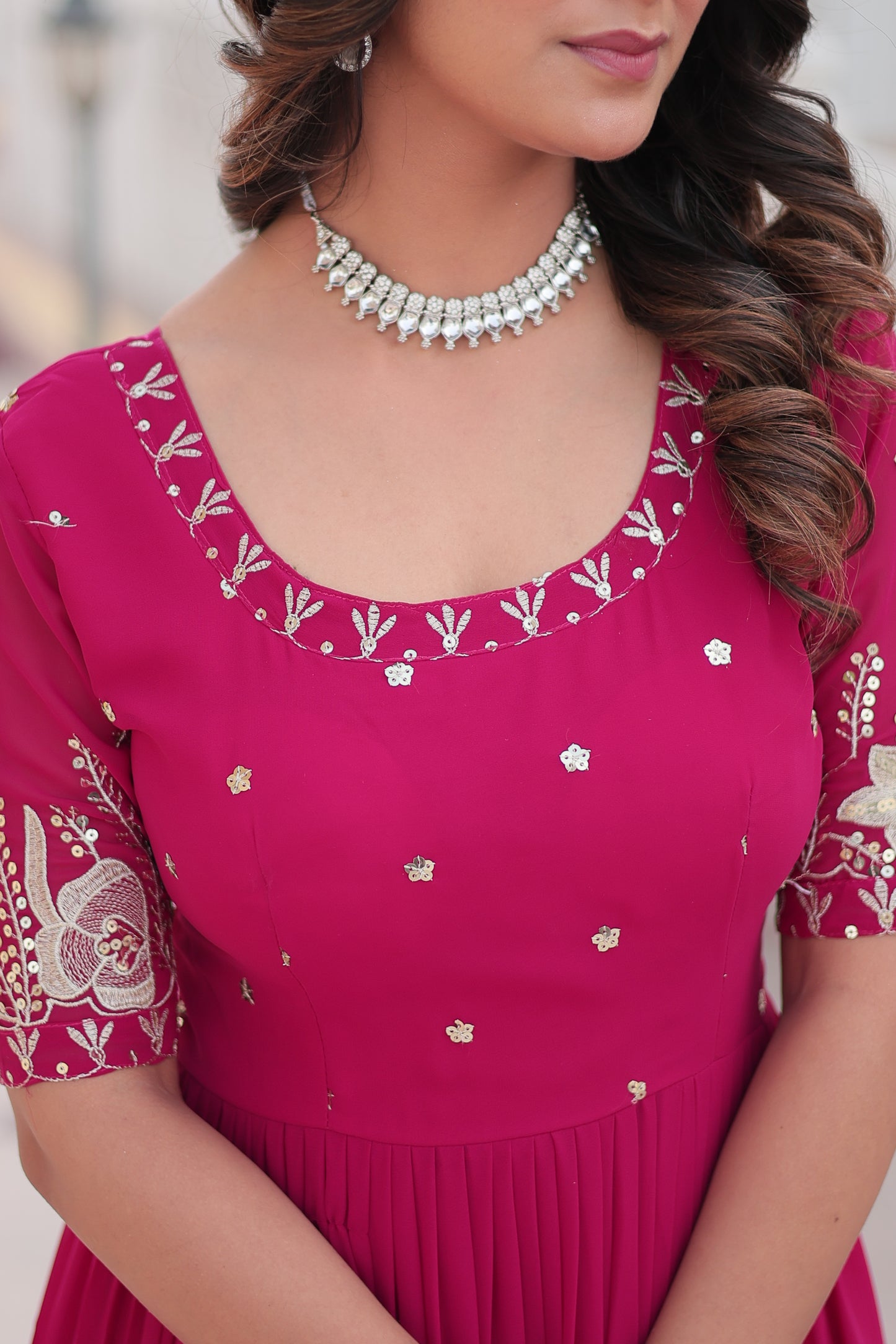 Faux Blooming Gown with Embroidery Work