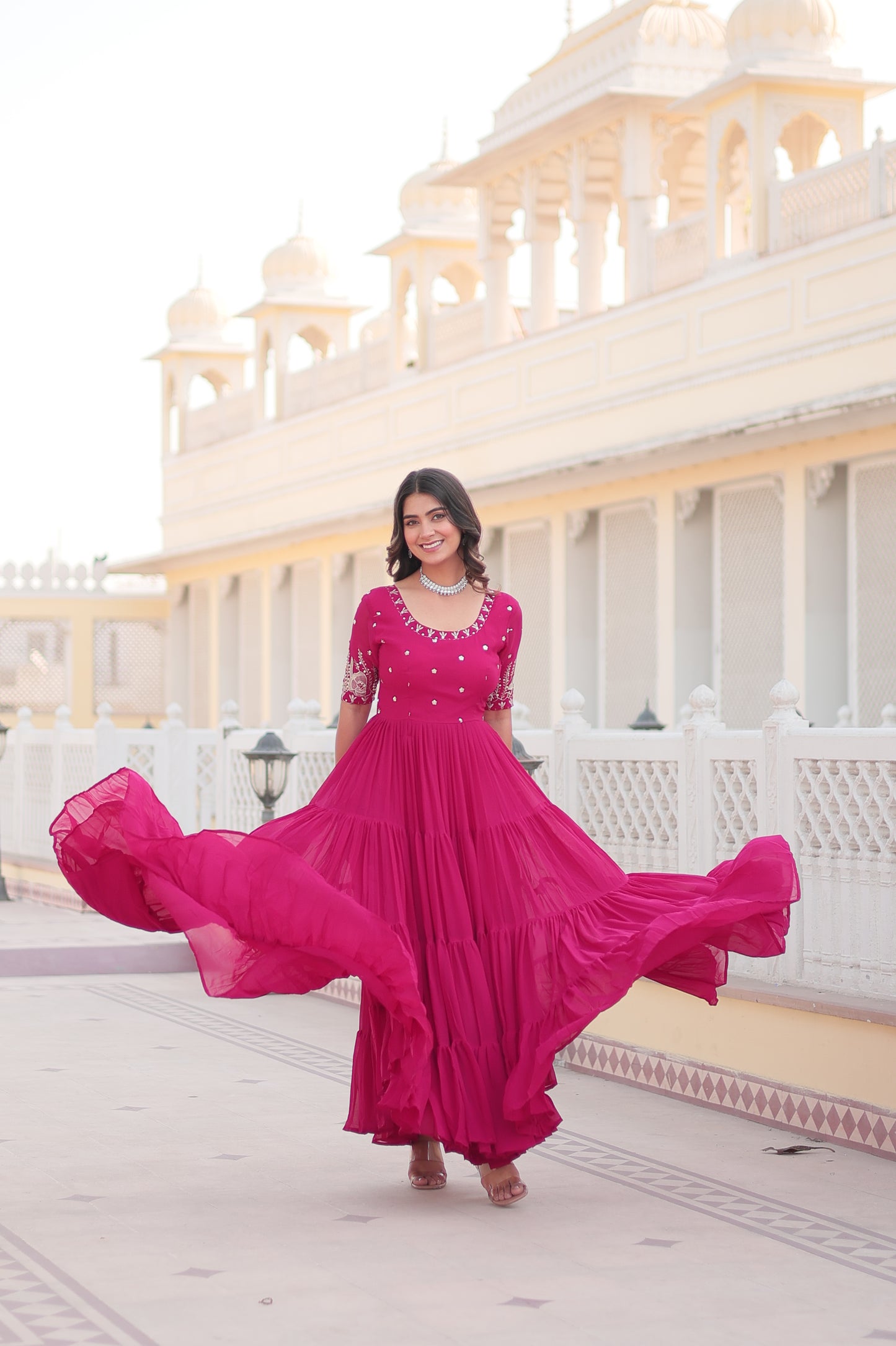 Faux Blooming Gown with Embroidery Work