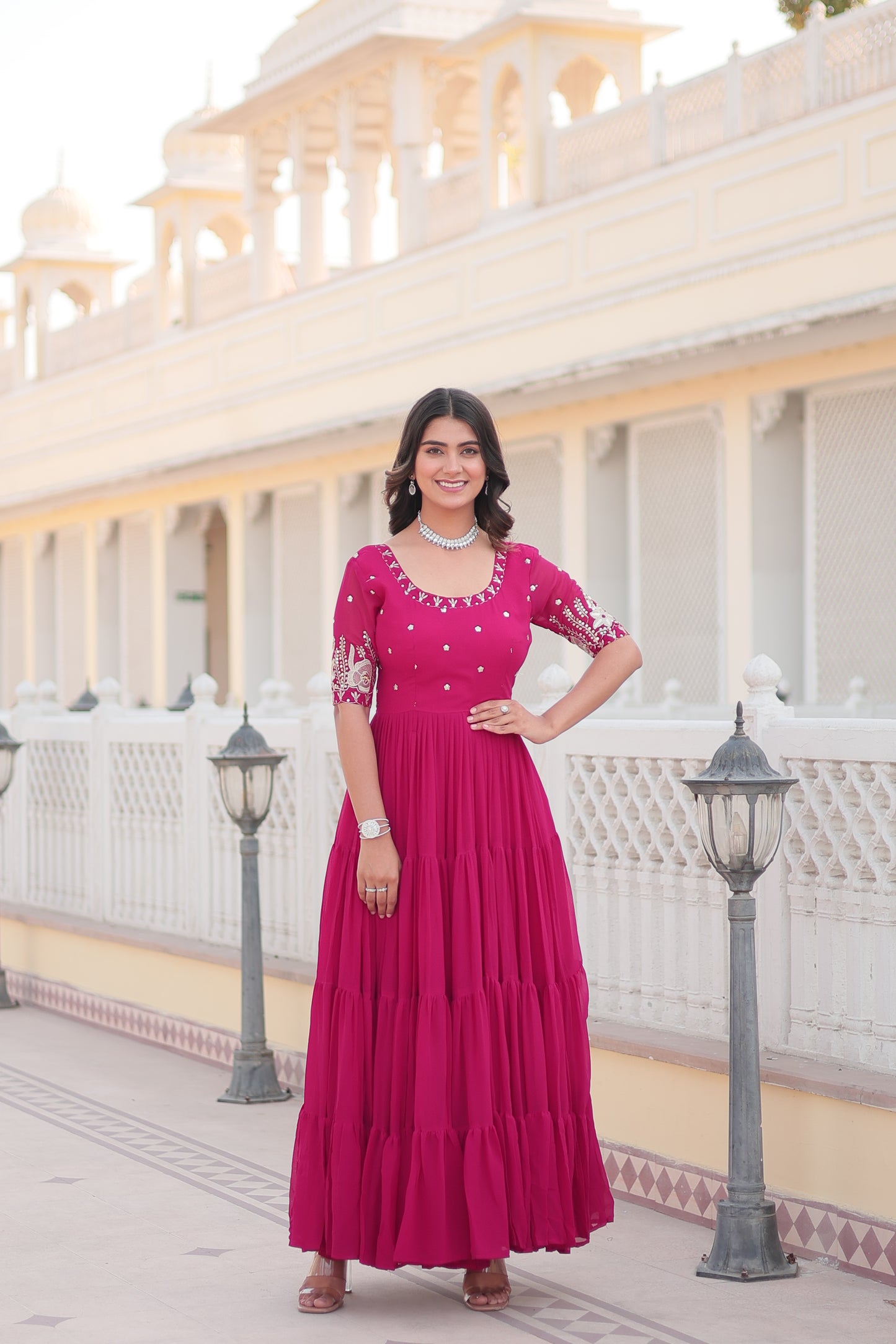 Faux Blooming Gown with Embroidery Work