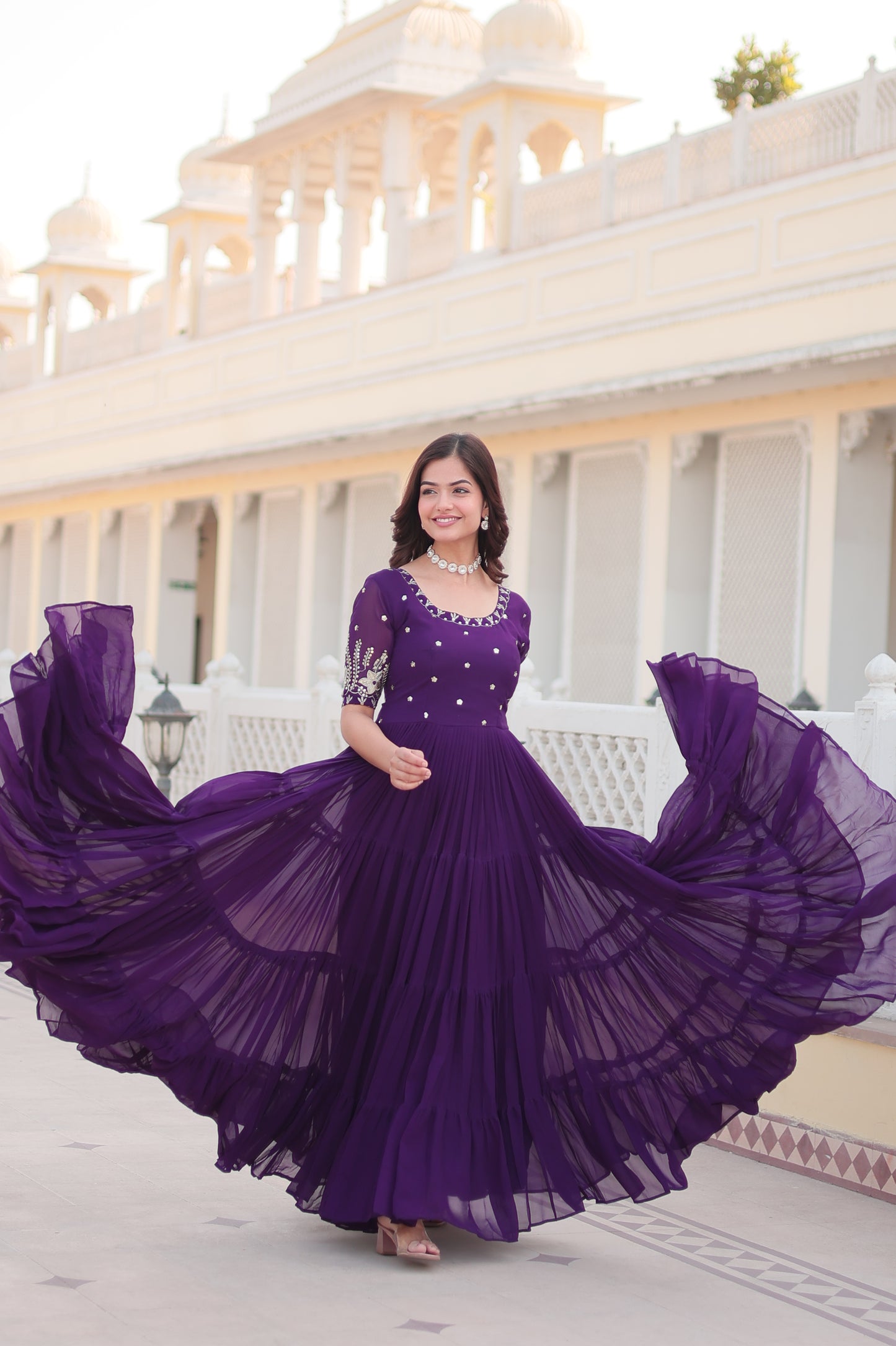 Faux Blooming Gown with Embroidery Work