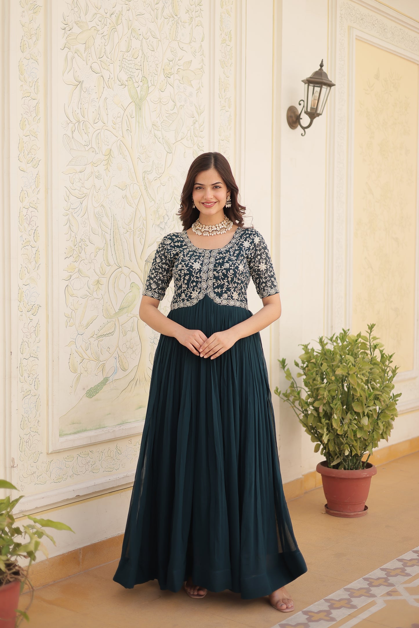 Faux Blooming Gown with Embroidery Zari Sequins-work