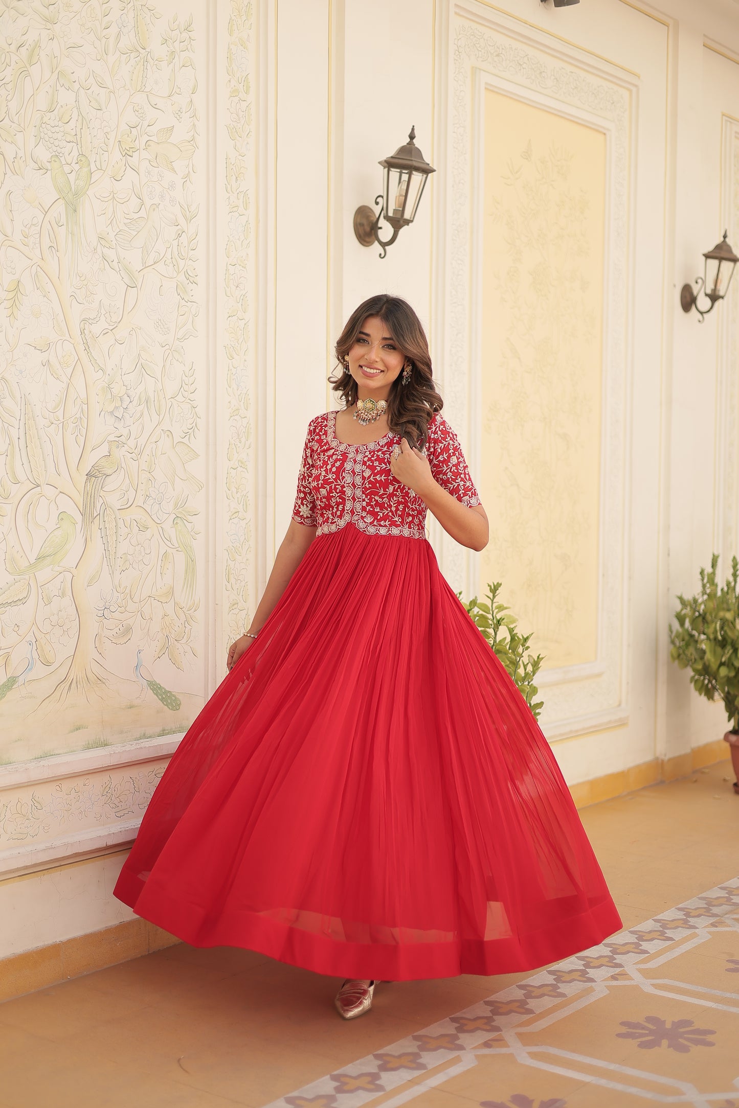 Faux Blooming Gown with Embroidery Zari Sequins-work