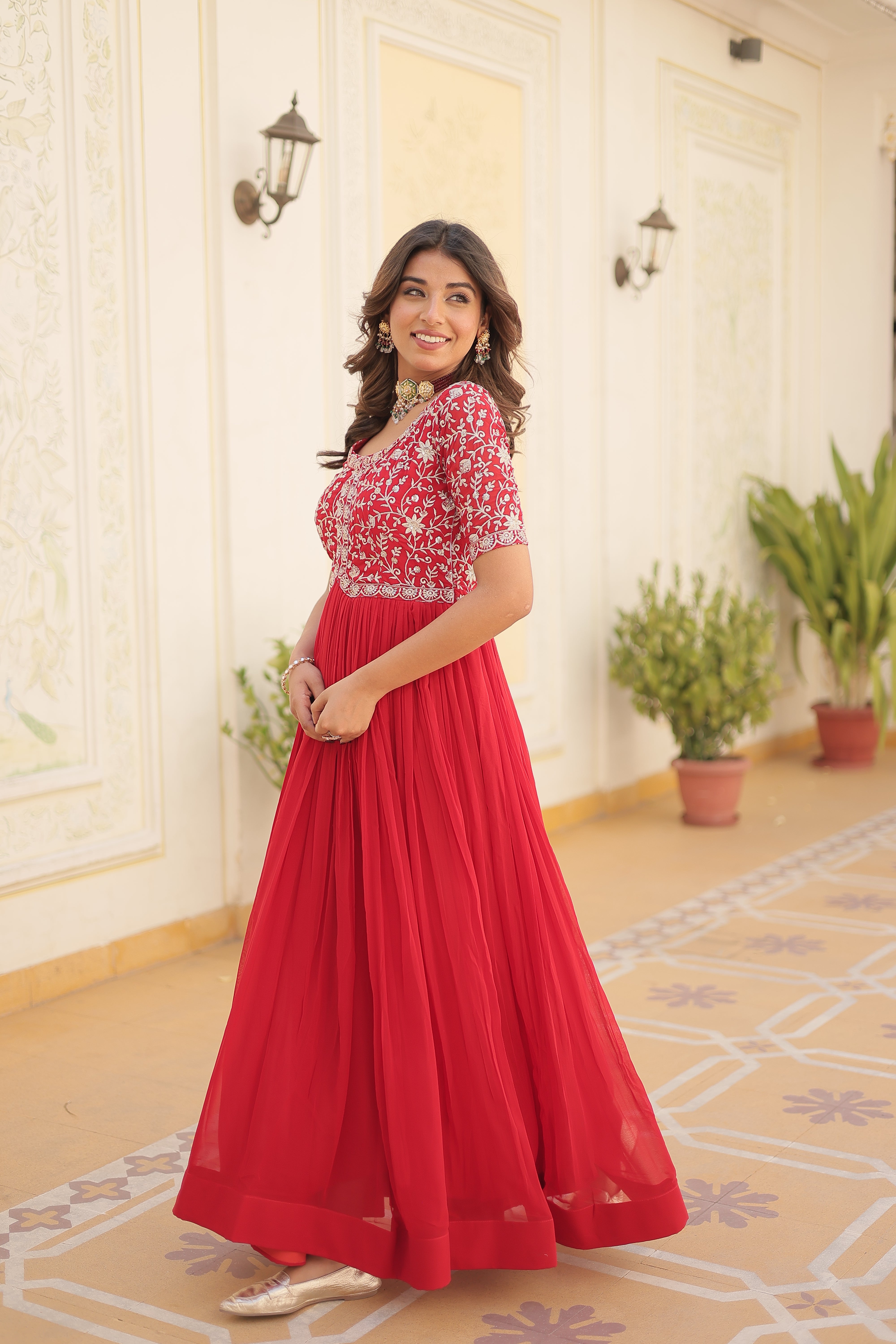 Faux Blooming Gown with Embroidery Zari Sequins work