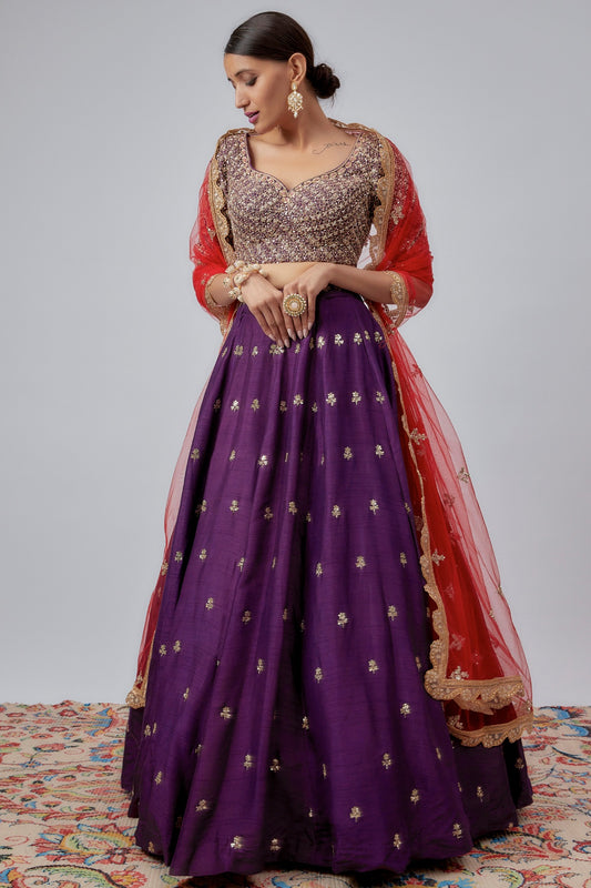 Unique Designing Purple Color Lehenga Choli Embroidery Work