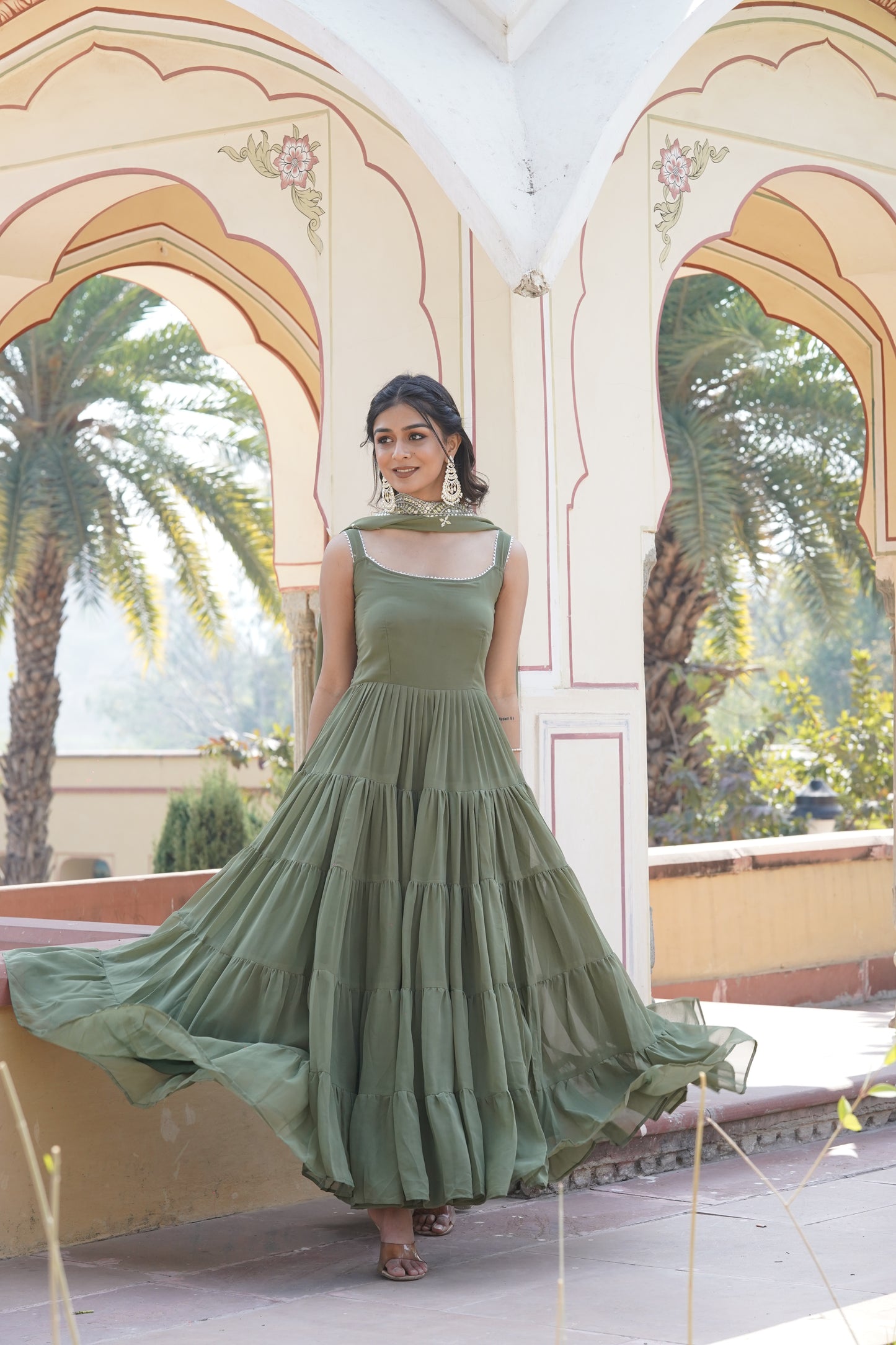 Georgette Gown With Embroidered Dupatta