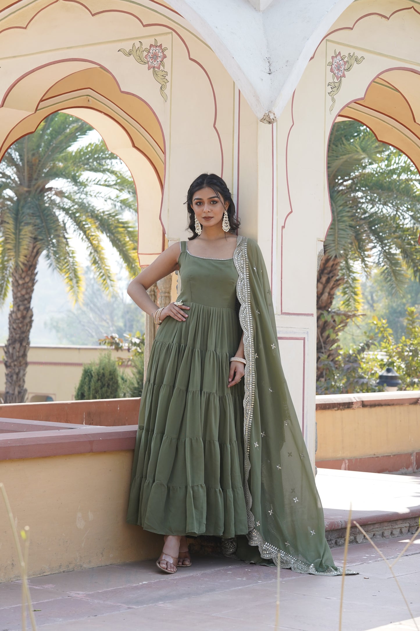 Georgette Gown With Embroidered Dupatta