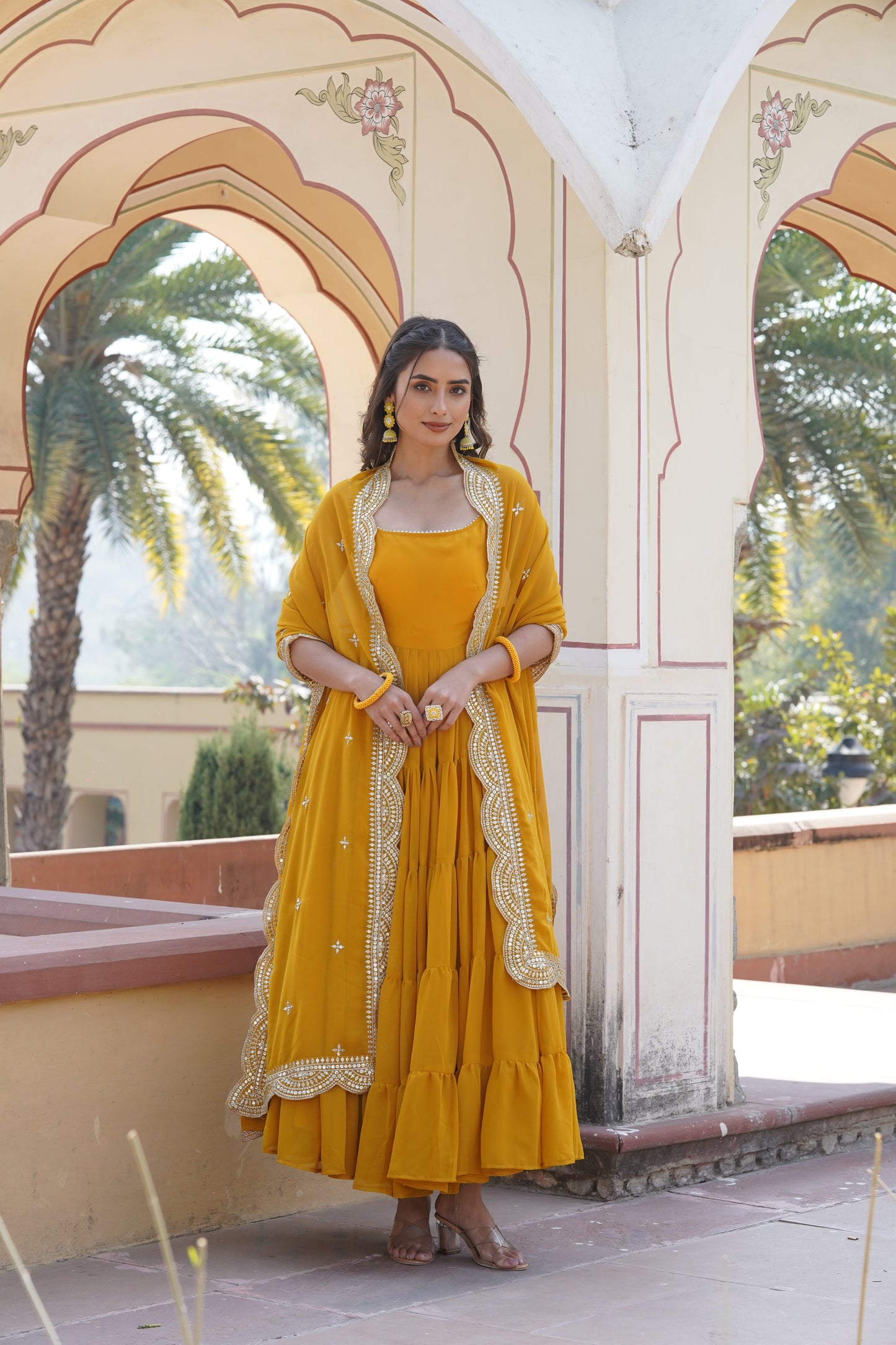 Georgette Gown With Embroidered Dupatta