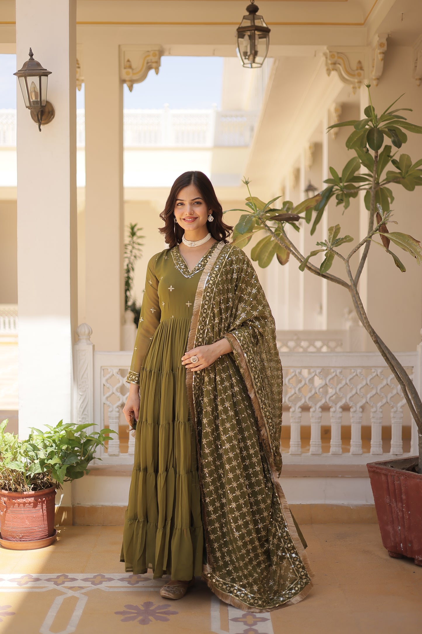 Festive Wear Gown featuring Attractive Sequins Embroidery Work