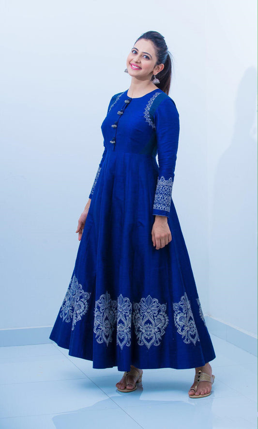 Latest Blue Color Party Wear Long Gown Design