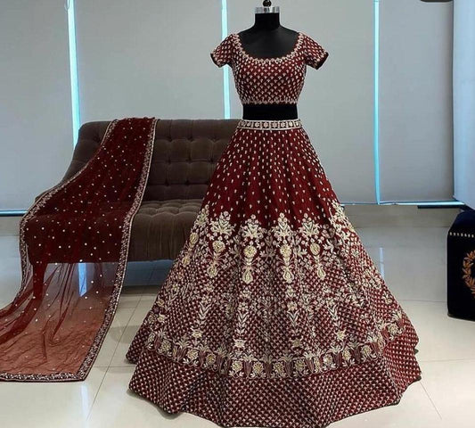 Heavy Taffeta Silk Maroon Lehenga