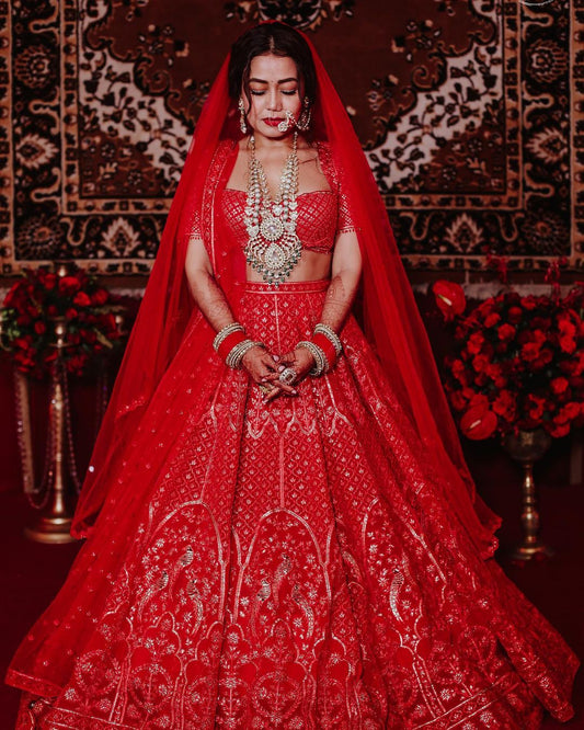 Neha Kakkar Red Color Bollywood Latest Lehenga Choli