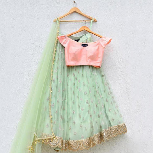 New Arrival Pastel Green Embroidery Work Lehenga Choli