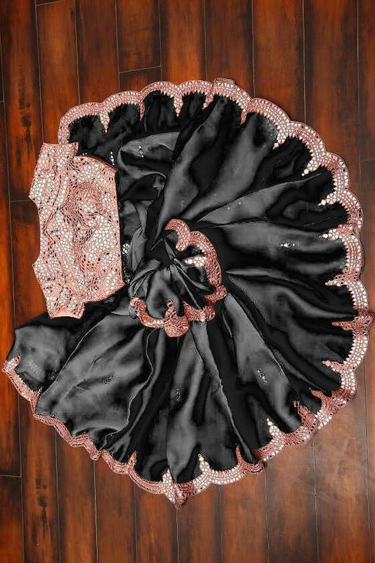 Party Wear Black Color Organza Saree