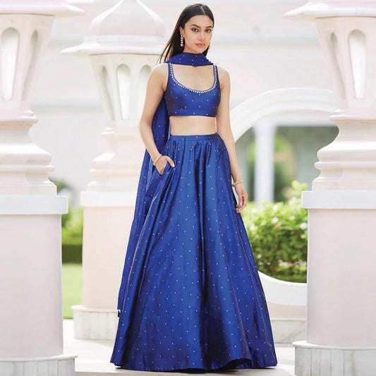 Party Wear Navy Blue Color Silk Lehenga Choli