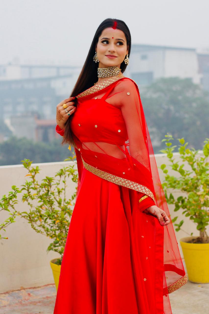 : Red Simple Party wear Lehenga Choli