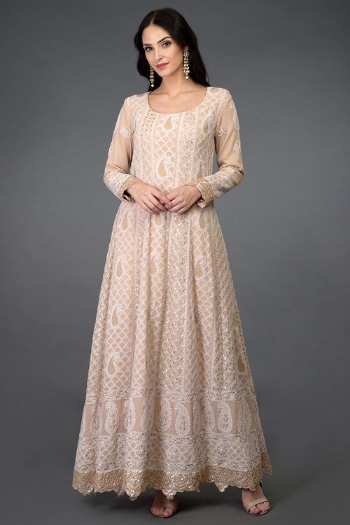 Peach Color Fancy Long Gown