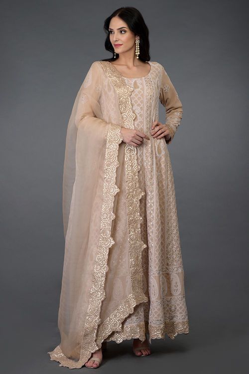 Peach Color Fancy Long Gown