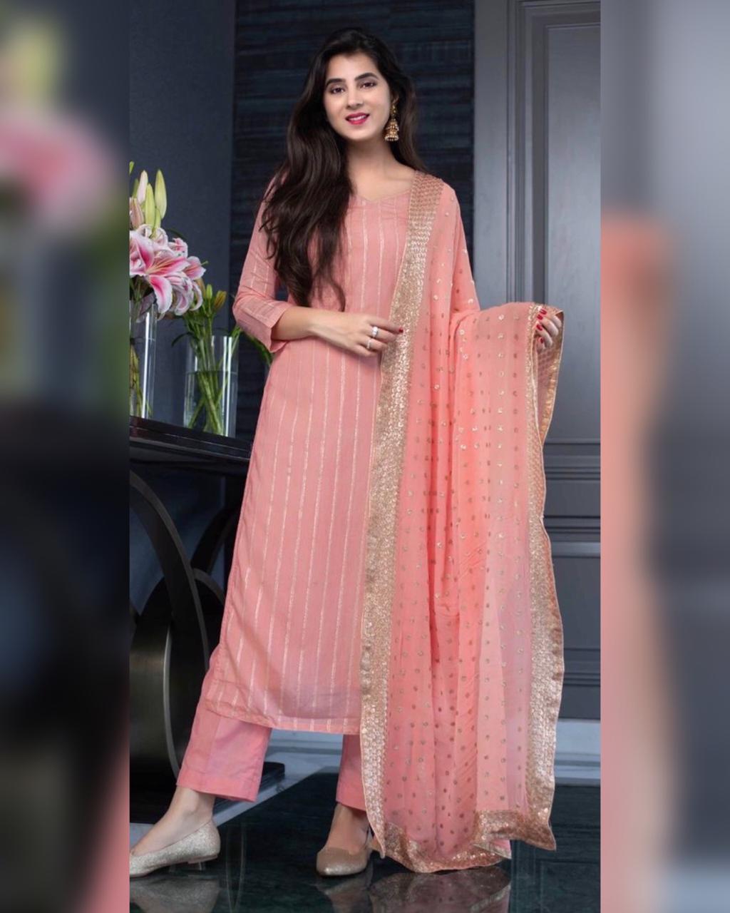 Peach Color Sequence Work Party Wear Salwar Suit