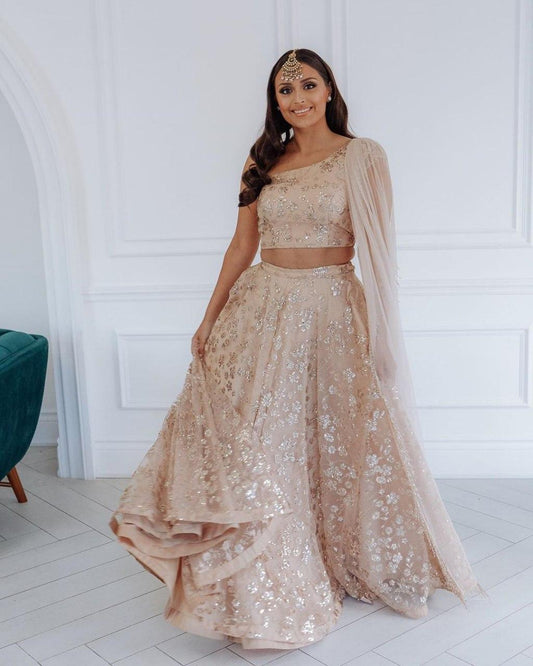 Peach Cream Lehenga Choli