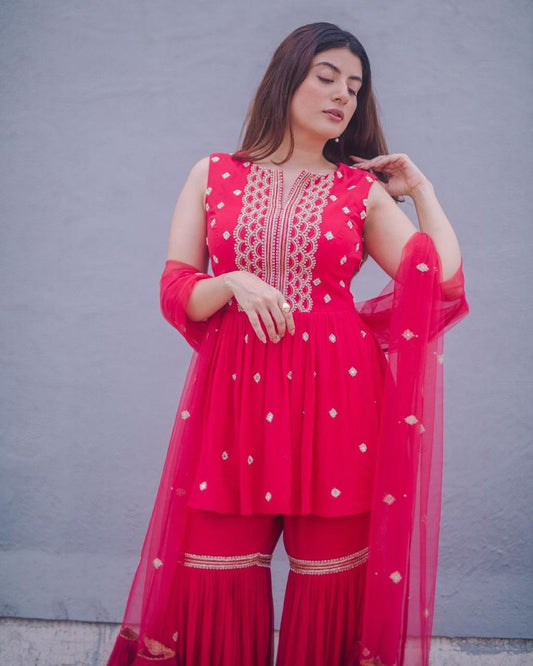 Pink Color Party Wear Sharara Suit