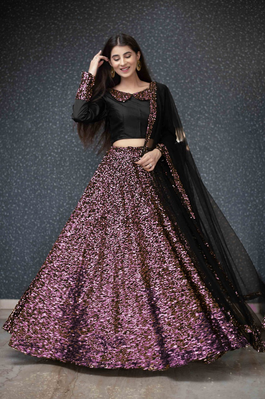 Pink Color Velvet Wedding Wear Lehenga With Beautiful Dupatta