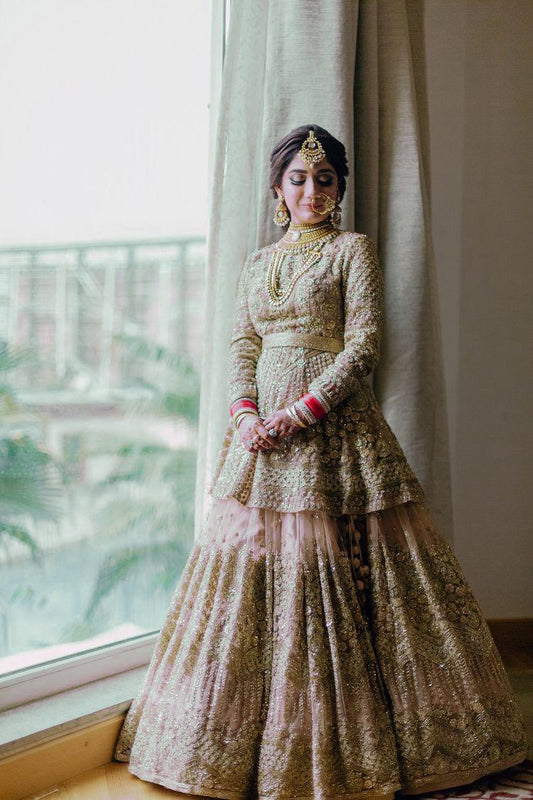 Ravishing Pastel Peach Heavy Wedding Lehenga Online