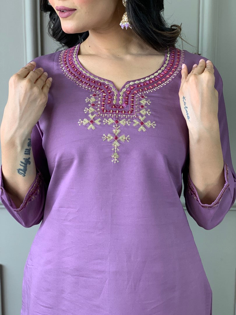 PURPLE  COLOR KURTA SET