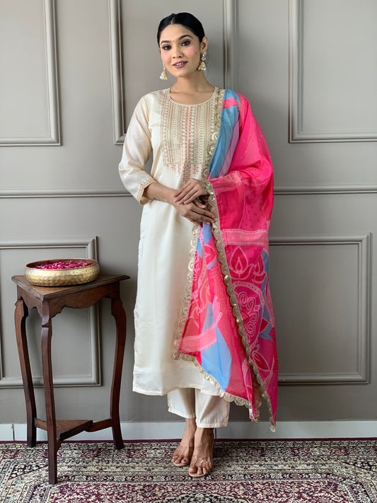 Party Wear Off White  Kurta Sets for Women