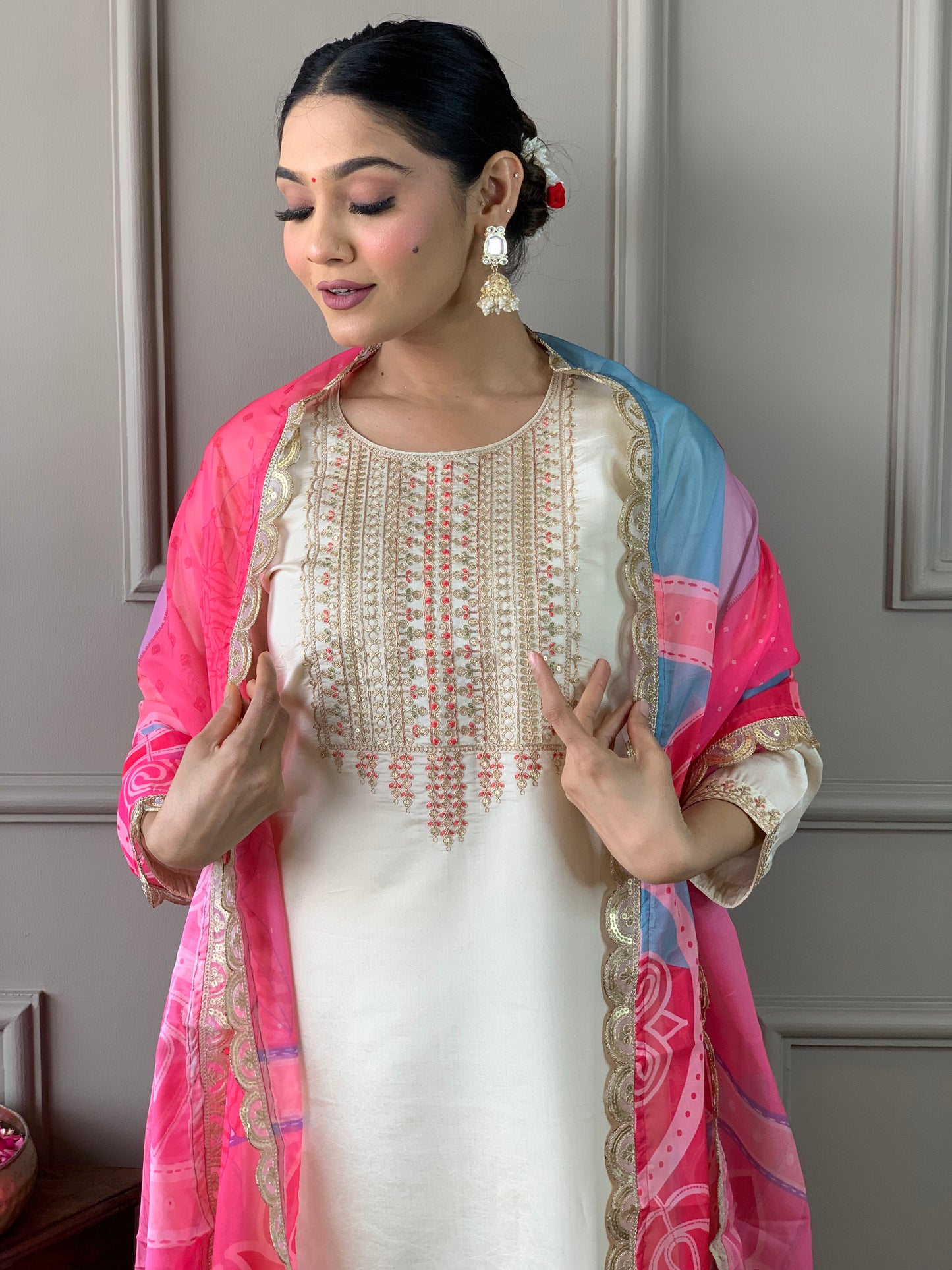 Party Wear Off White  Kurta Sets for Women